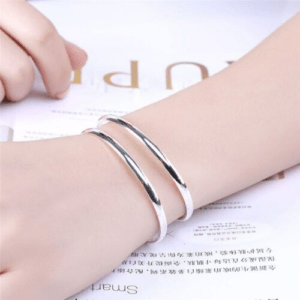 925 Sterling Silver Double Circle Line Bangle