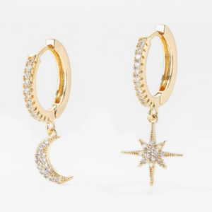 Crystal Moon Star Dangle Hoop Earrings