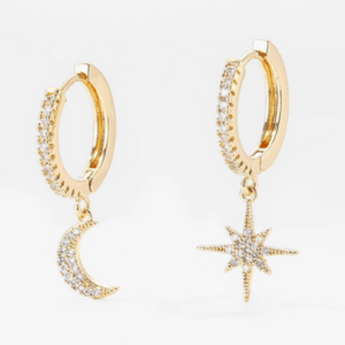 Crystal Moon Star Dangle Hoop Earrings - MC