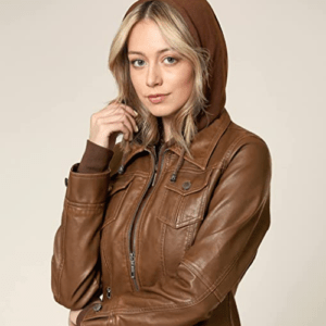 Hooded Faux Leather Jacket